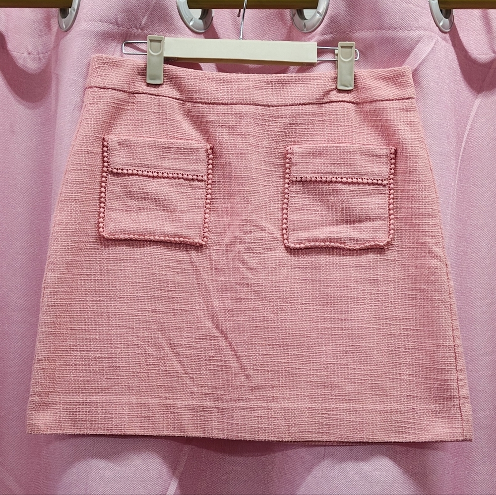 Loft Salmon Pink Textured Tweed Mini Skirt Sz 6